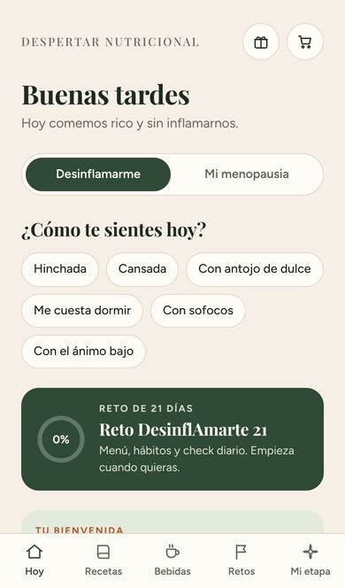 Pantalla Hoy de la app con el menú del día